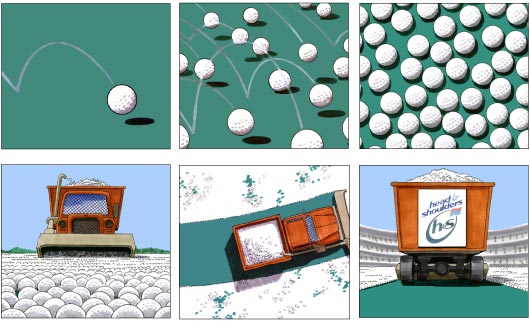 golf driving range storyboard for Leo Burnett Advertising