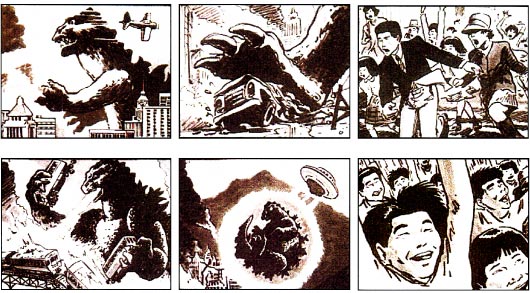 Godzilla 7up storyboard for Leo Burnett Advertising